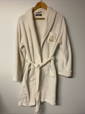 Ralph Lauren Cream Plush Hoodie Robe